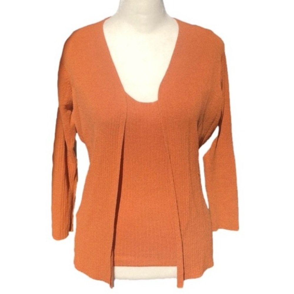 Max Studio Orange Matching Two Piece Sleeveless Tank Top & Open Cardigan